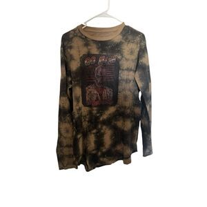 Carbon Mens Brown Tie Dyed GG All In 25 Deathsary Long Sleeve T-Shirt Medium
